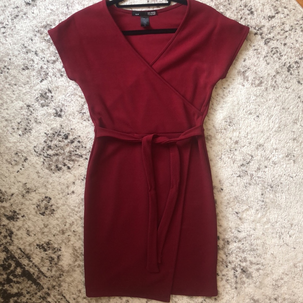 Red Faux Wrap Dress
